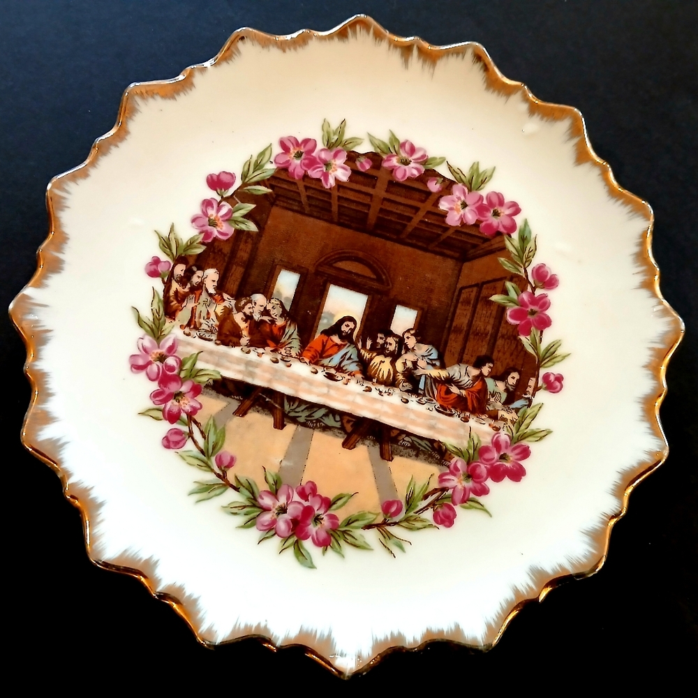 Vintage 1950s Last Supper Plate with Gold Trim
